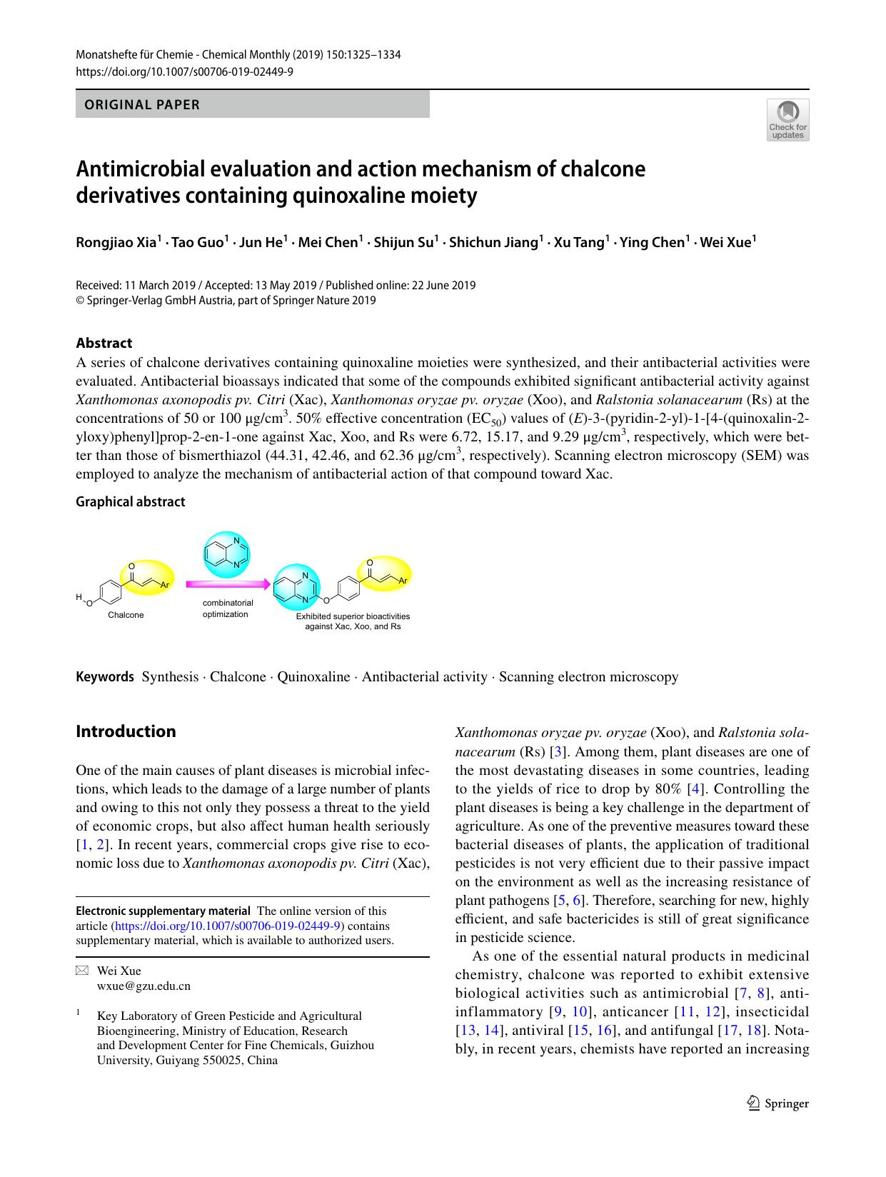Antimicrobial evaluation and action mechanism of chalcone derivatives containing quinoxaline moiety by unknow