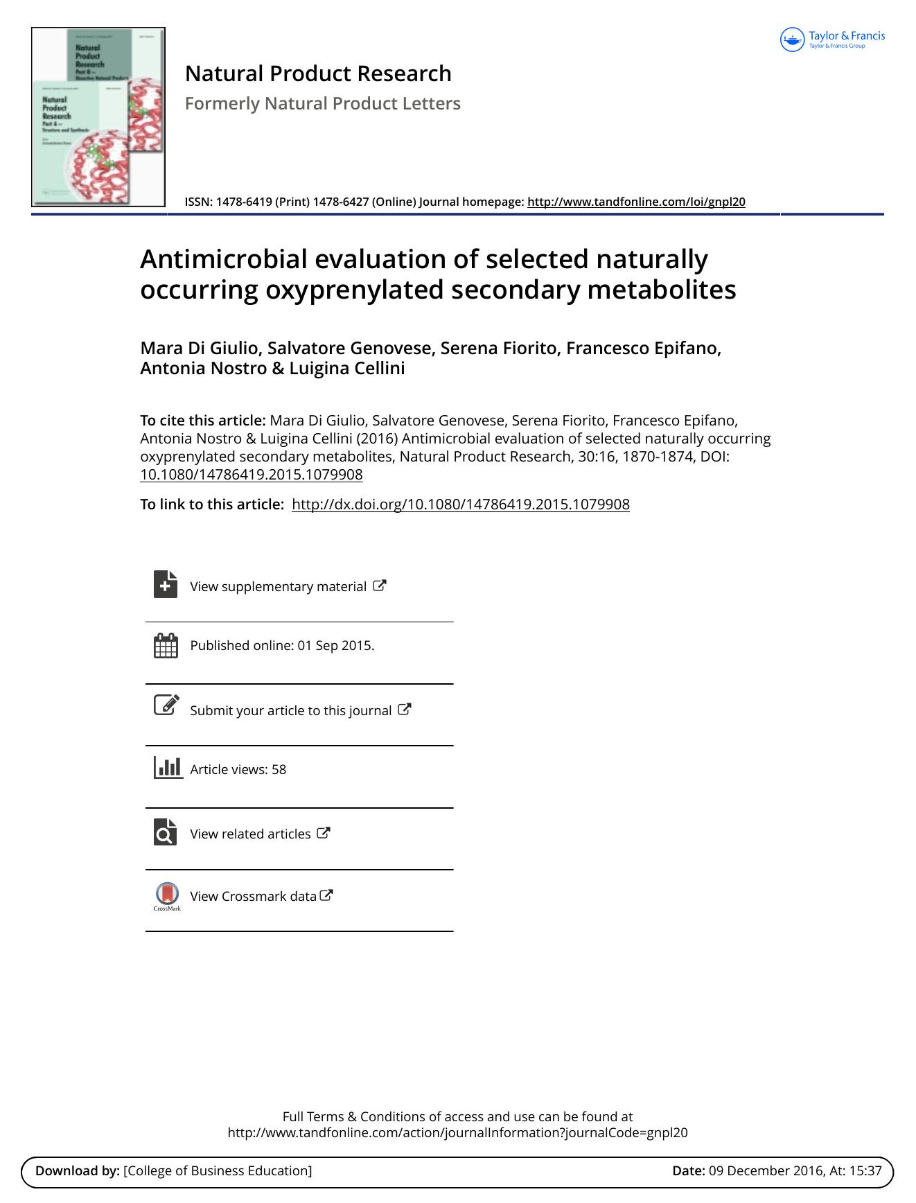Antimicrobial evaluation of selected naturally occurring oxyprenylated secondary metabolites by unknow