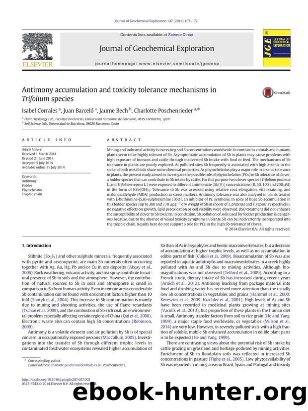 Antimony accumulation and toxicity tolerance mechanisms in Trifolium species by Isabel Corrales & Juan Barceló & Jaume Bech & Charlotte Poschenrieder