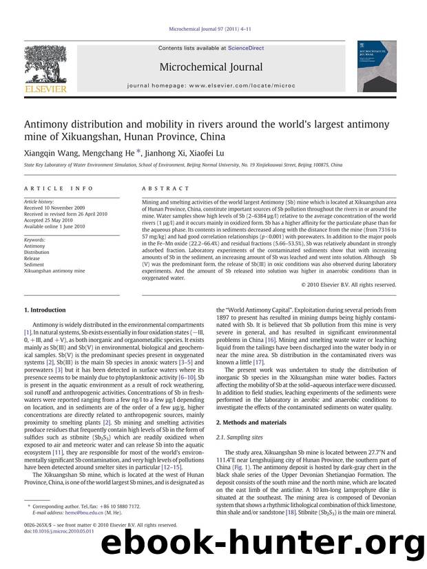 Antimony distribution and mobility in rivers around the world's largest antimony mine of Xikuangshan, Hunan Province, China by Xiangqin Wang & Mengchang He & Jianhong Xi & Xiaofei Lu