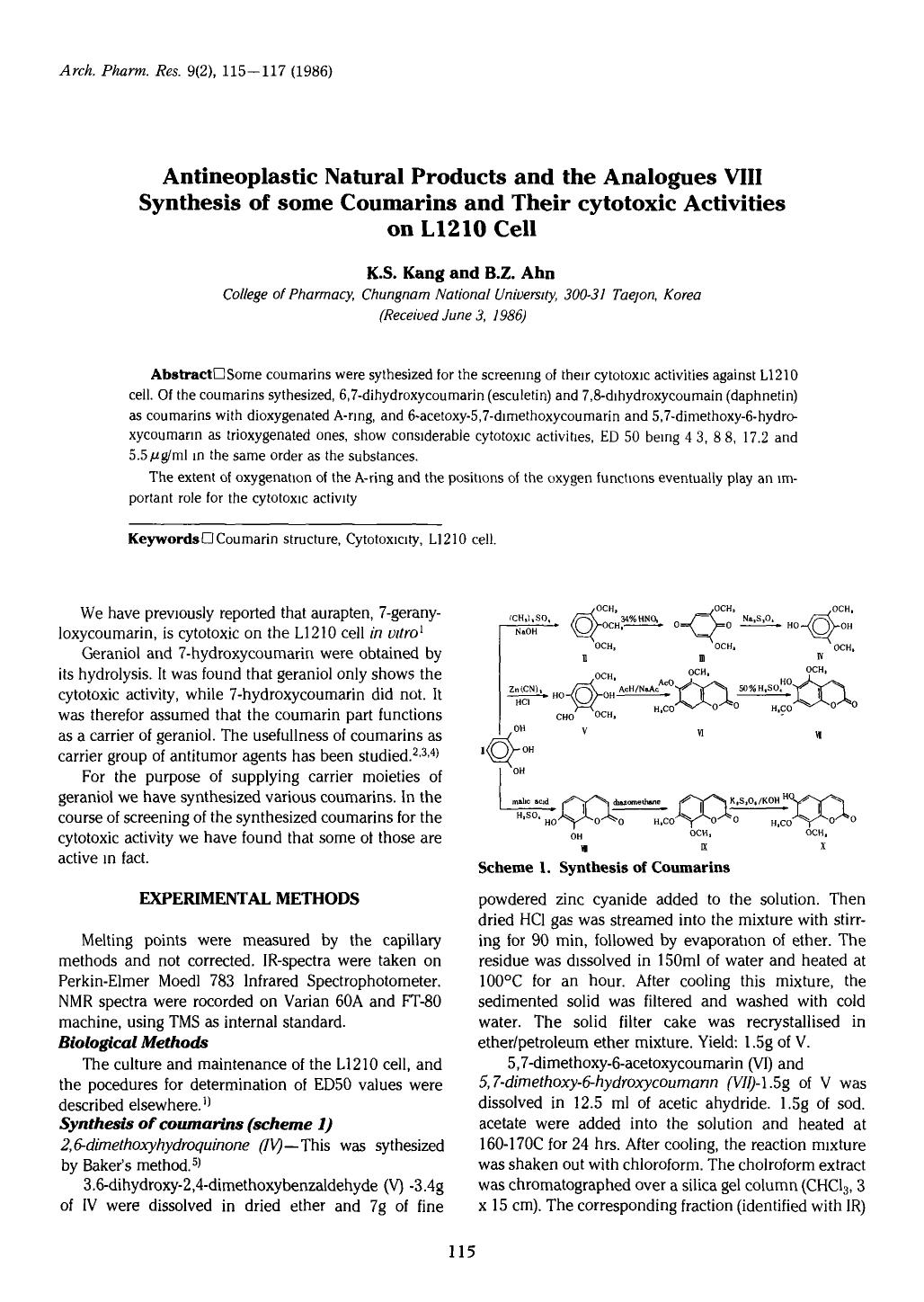 Antineoplastic natural products and the analogues VIII synthesis of some coumarins and their cytotoxic activities on L1210 cell by Unknown