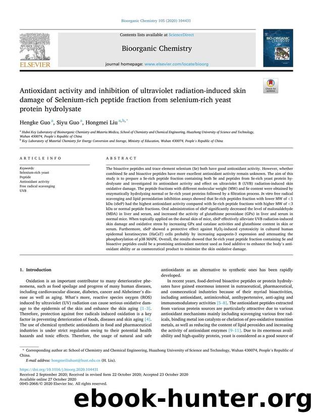 Antioxidant activity and inhibition of ultraviolet radiation-induced skin damage of Selenium-rich peptide fraction from selenium-rich yeast protein hydrolysate by Hengke Guo