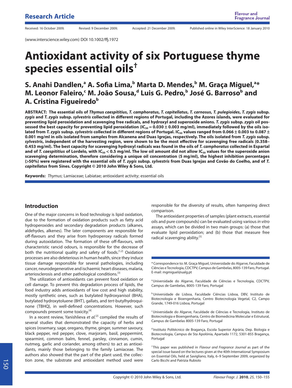 Antioxidant activity of six Portuguese thyme species essential oils by owen