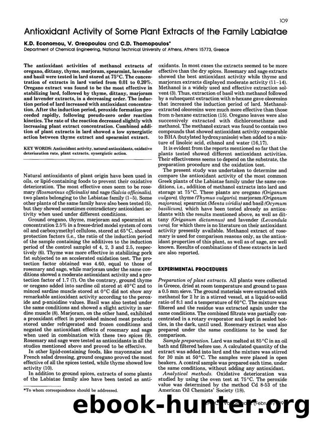 Antioxidant activity of some plant extracts of the family labiatae by Unknown
