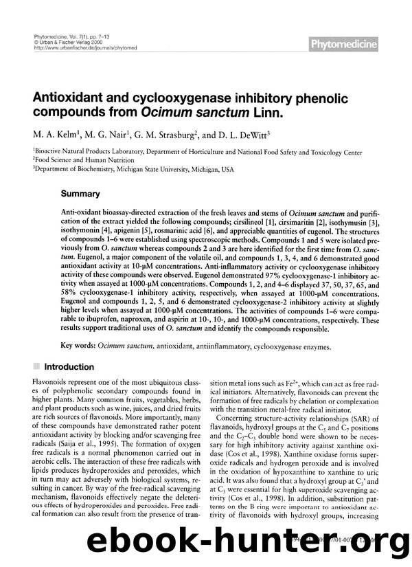 Antioxidant and cyclooxygenase inhibitory phenolic compounds from Ocimum sanctum Linn. by M.A. Kelm & M.G. Nair & G.M. Strasburg & D.L. DeWitt