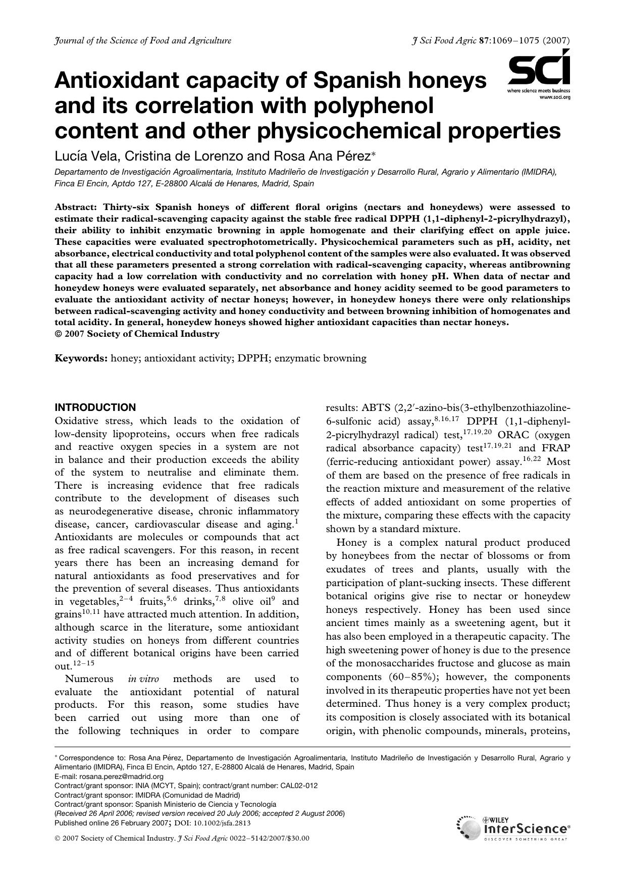Antioxidant capacity of Spanish honeys and its correlation with polyphenol content and other physicochemical properties by Unknown