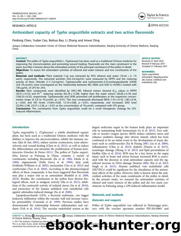 Antioxidant capacity of Typha angustifolia extracts and two active flavonoids by Chen Peidong & Cao Yudan & Bao Beihua & Zhang Li & Ding Anwei