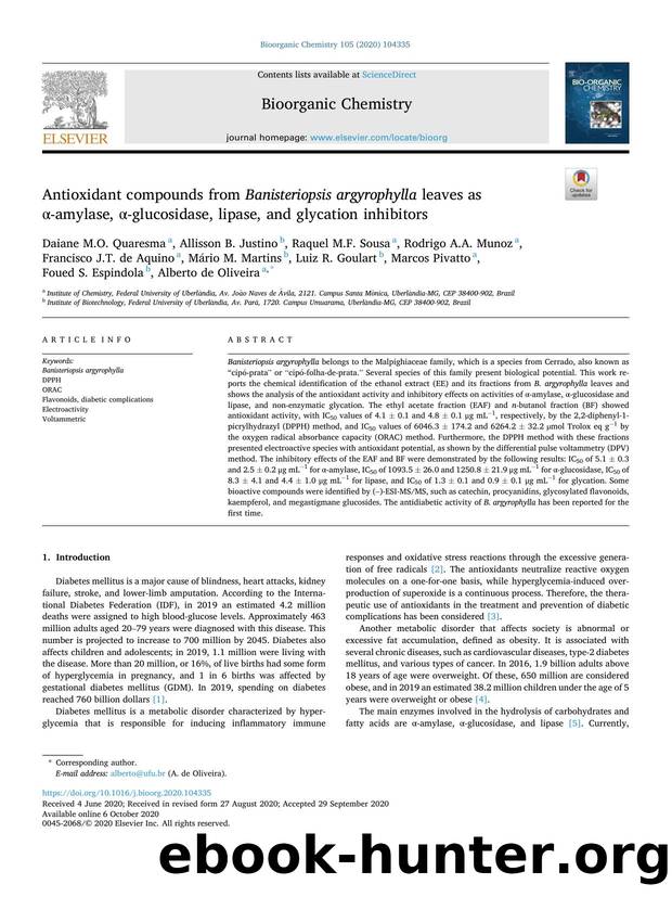 Antioxidant compounds from Banisteriopsis argyrophylla leaves as Î±-amylase, Î±-glucosidase, lipase, and glycation inhibitors by unknow