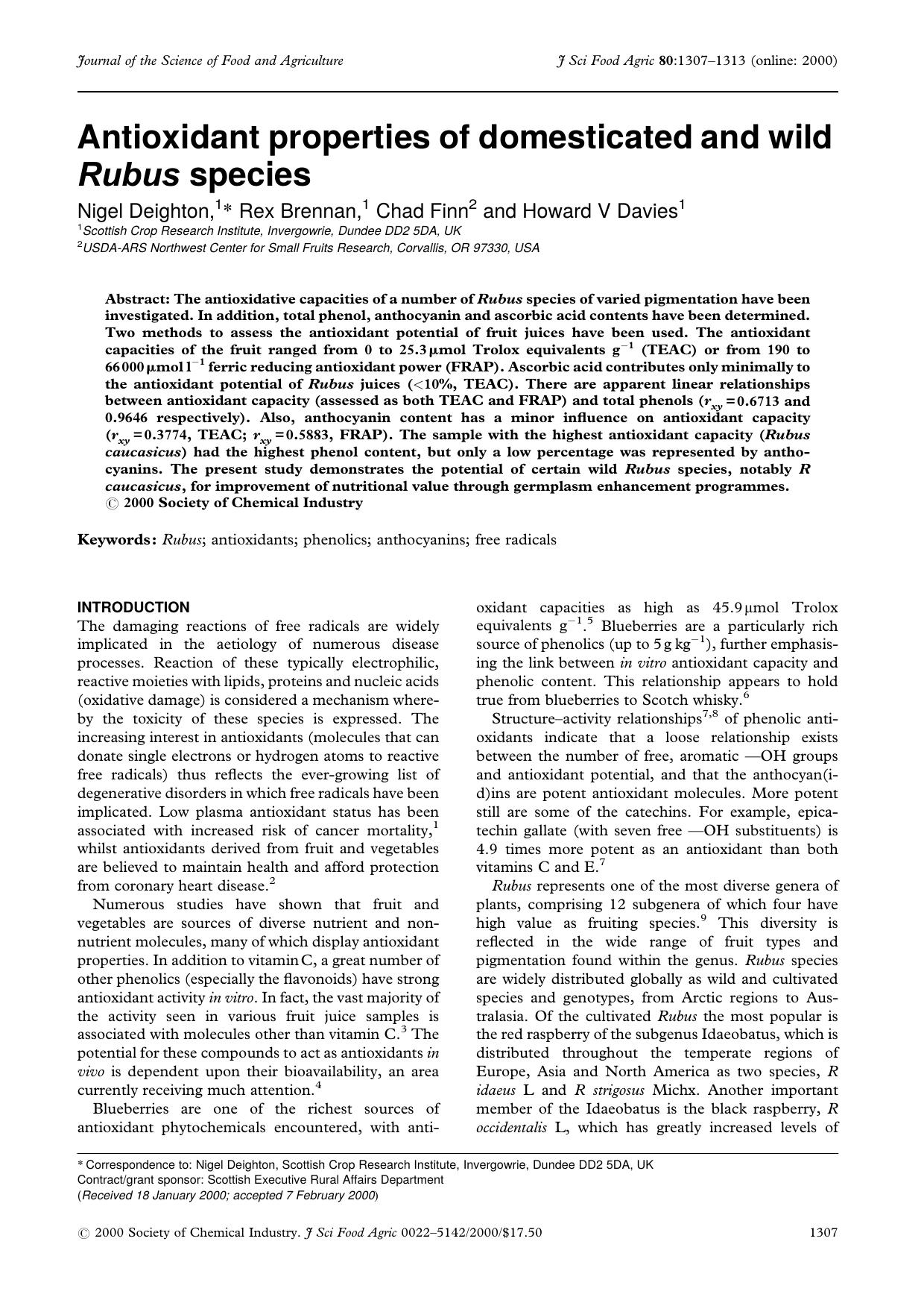 Antioxidant properties of domesticated and wild Rubus species by Unknown
