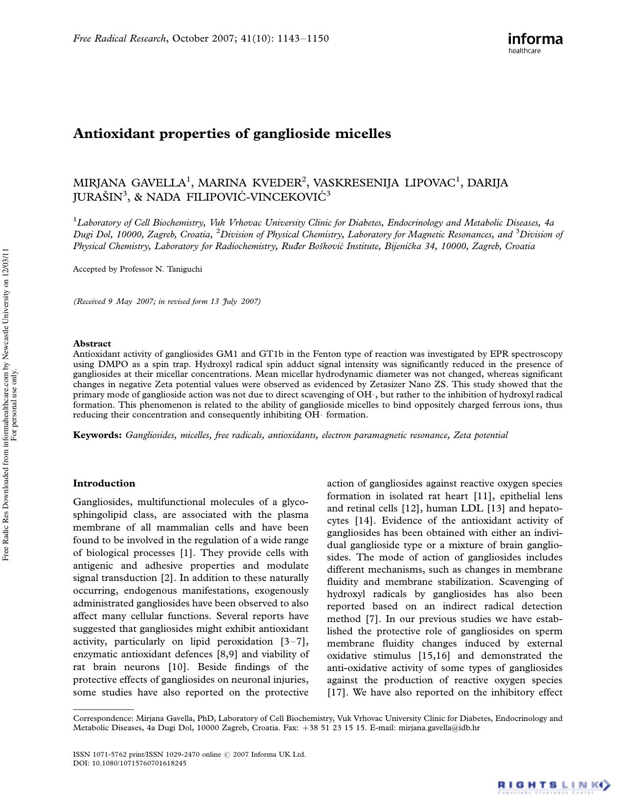 Antioxidant properties of ganglioside micelles by unknow