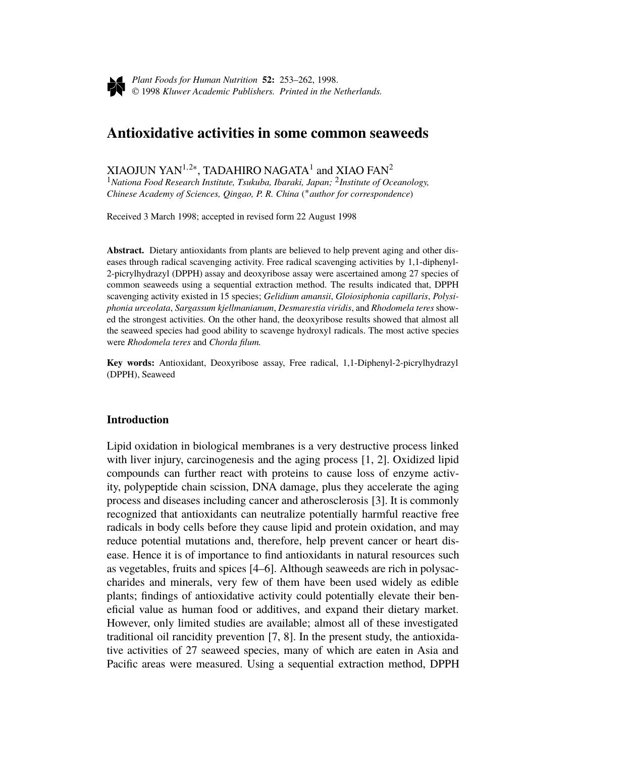 Antioxidative activities in some common seaweeds by Unknown