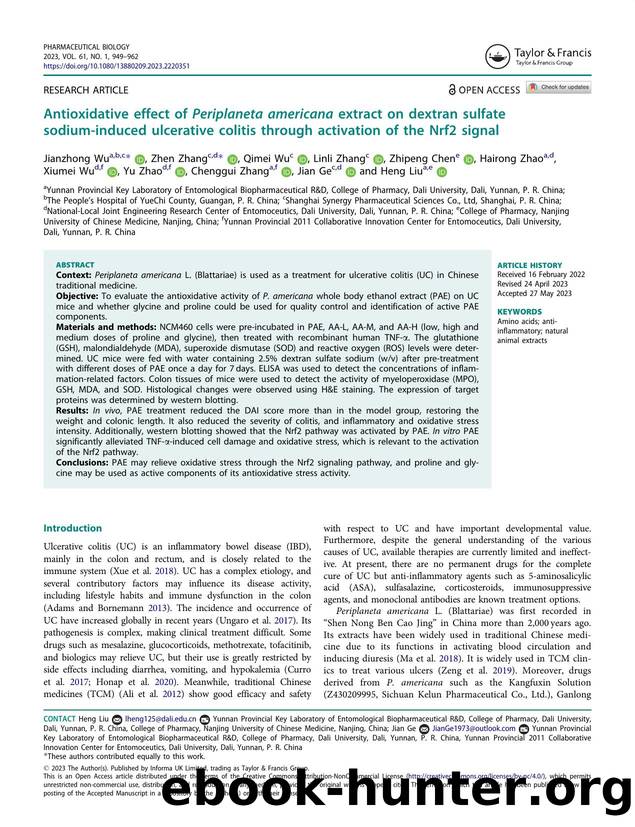 Antioxidative effect of Periplaneta americana extract on dextran sulfate sodium-induced ulcerative colitis through activation of the Nrf2 signal by unknow