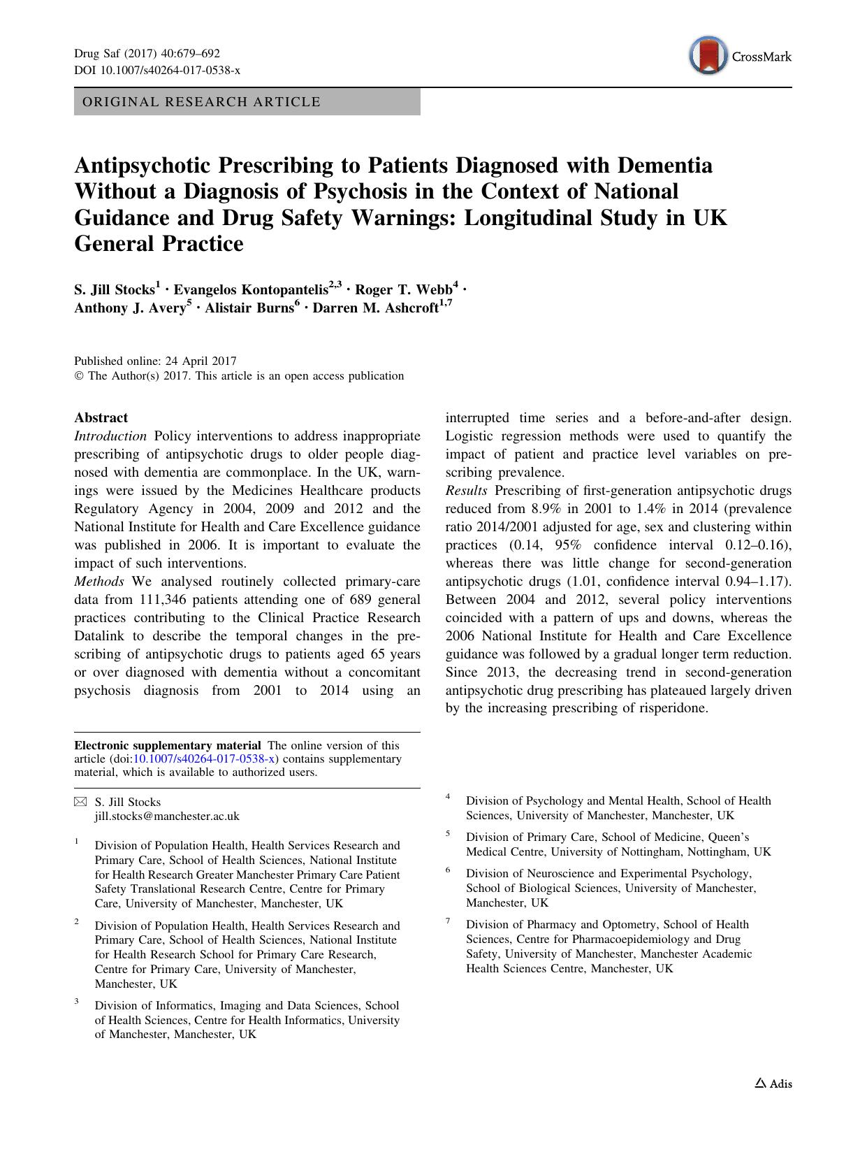 Antipsychotic Prescribing to Patients Diagnosed with Dementia Without a Diagnosis of Psychosis in the Context of National Guidance and Drug Safety Warnings: Longitudinal Study in UK General Practice by unknow