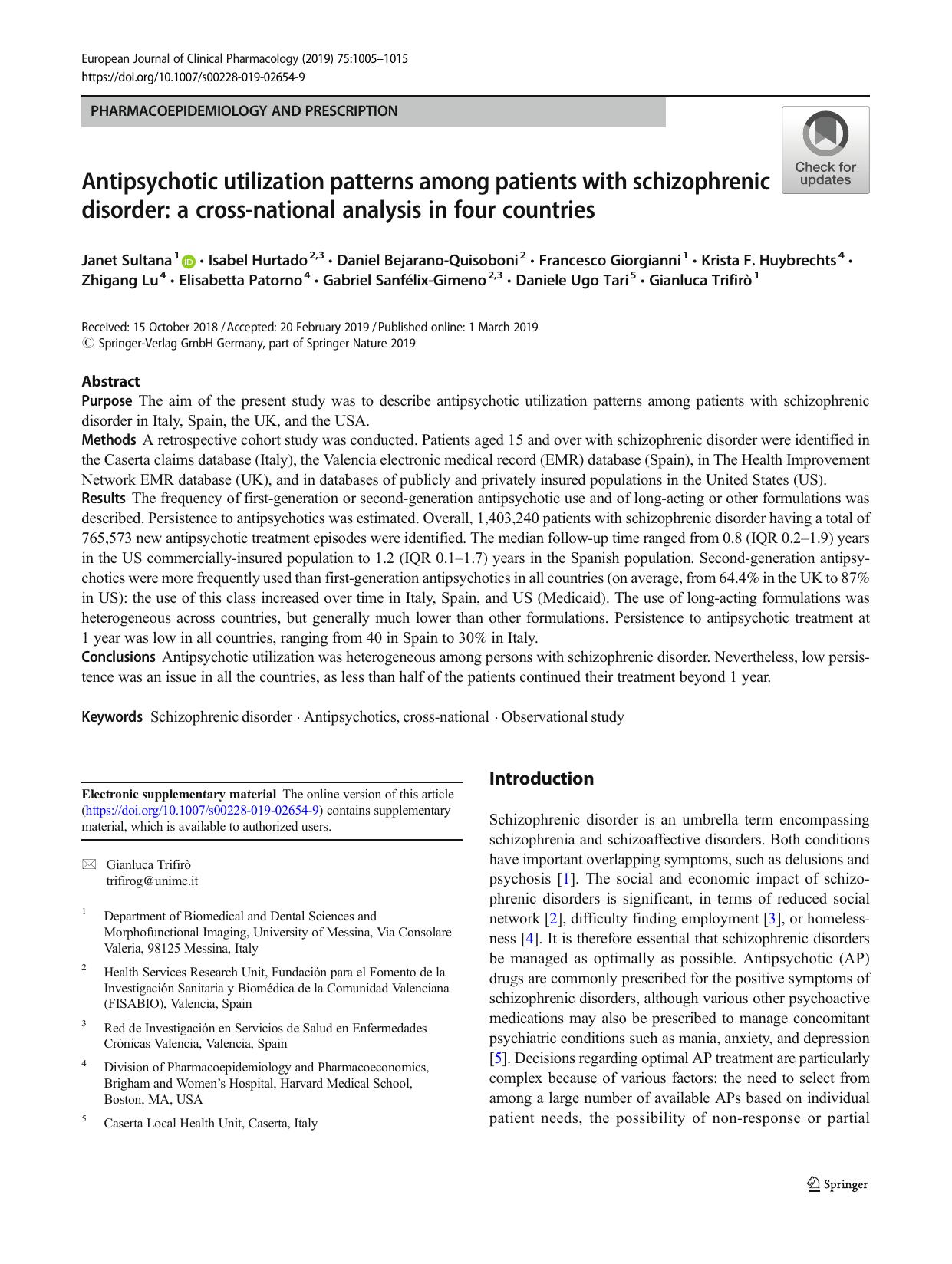 Antipsychotic utilization patterns among patients with schizophrenic disorder: a cross-national analysis in four countries by unknow