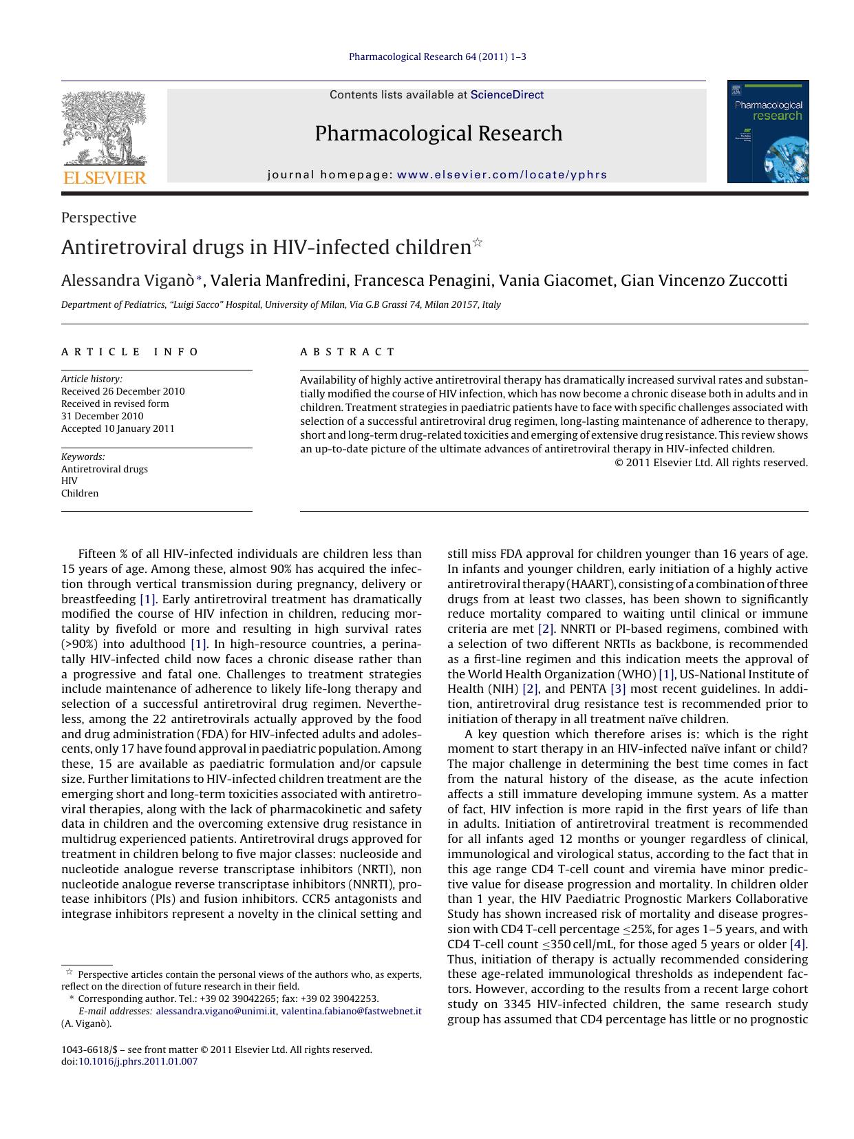 Antiretroviral drugs in HIV-infected children by Alessandra ViganÃ²