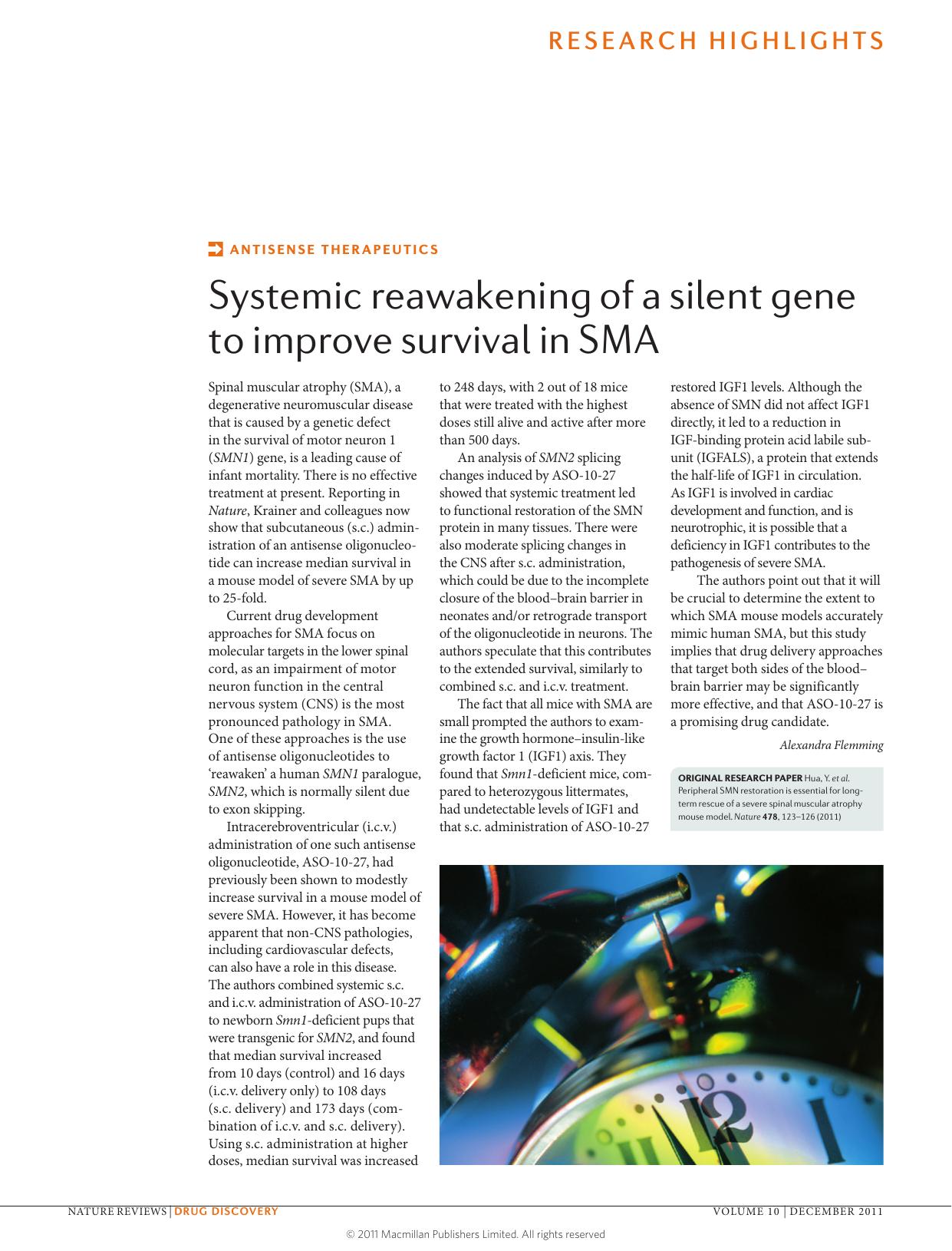 Antisense therapeutics: Systemic reawakening of a silent gene to improve survival in SMA by Alexandra Flemming