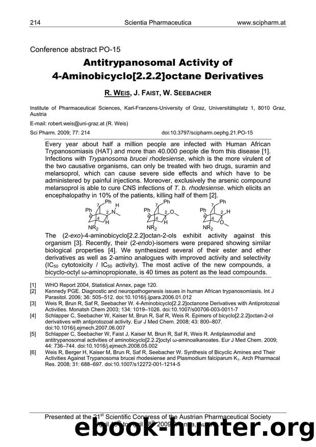 Antitrypanosomal Activity of 4-Aminobicyclo[2.2.2]octane Derivatives by R. WEIS & J. FAIST & W. SEEBACHER