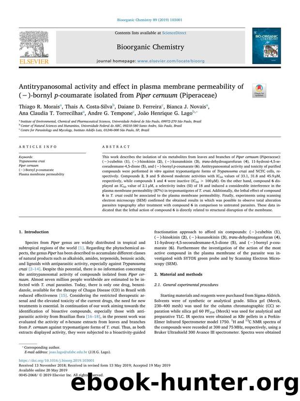 Antitrypanosomal activity and effect in plasma membrane permeability of (â)-bornyl p-coumarate isolated from Piper cernuum (Piperaceae) by unknow