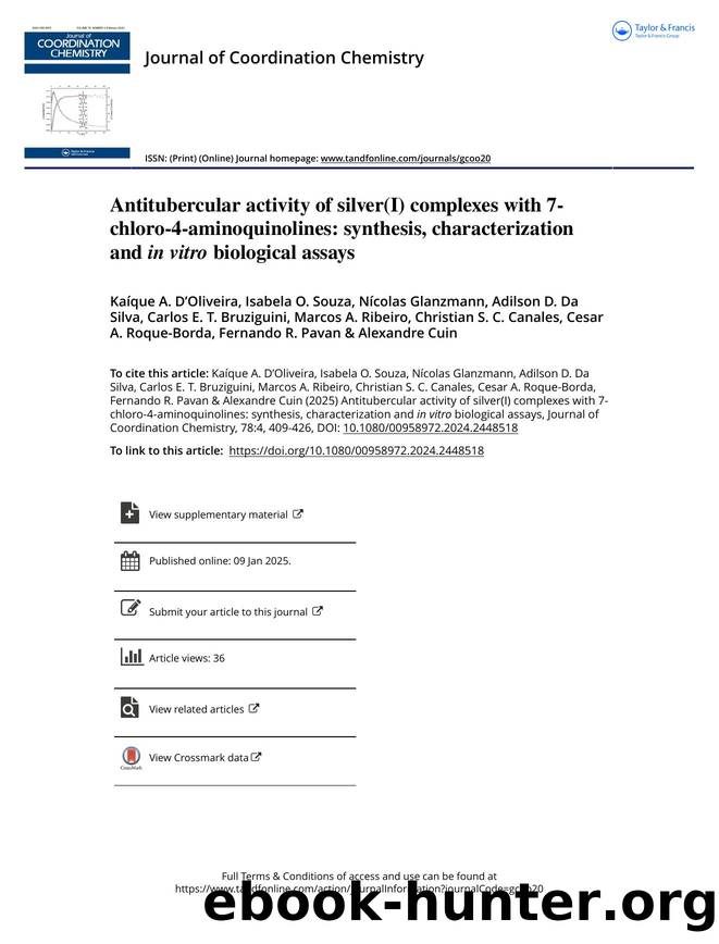 Antitubercular activity of silver(I) complexes with 7-chloro-4-aminoquinolines: synthesis, characterization and inÂ vitro biological assays by unknow