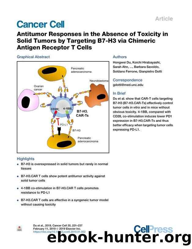 Antitumor Responses in the Absence of Toxicity in Solid Tumors by Targeting B7-H3 via Chimeric Antigen Receptor T Cells by unknow