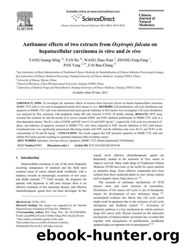 Antitumor effects of two extracts from Oxytropis falcata on hepatocellular carcinoma in vitro and in vivo by Guang-Ming YANG & Ru YAN & Zhao-Xian WANG & Fang-Fang ZHANG & Yang PAN & Bao-Chang CAI