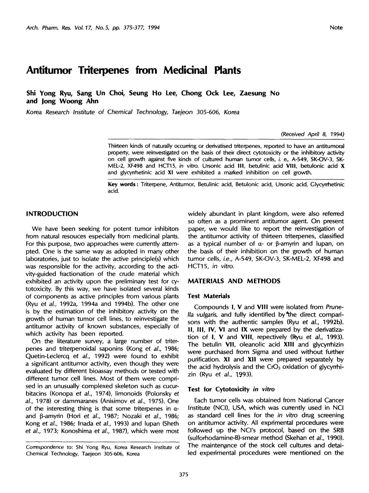 Antitumor triterpenes from medicinal plants by Unknown