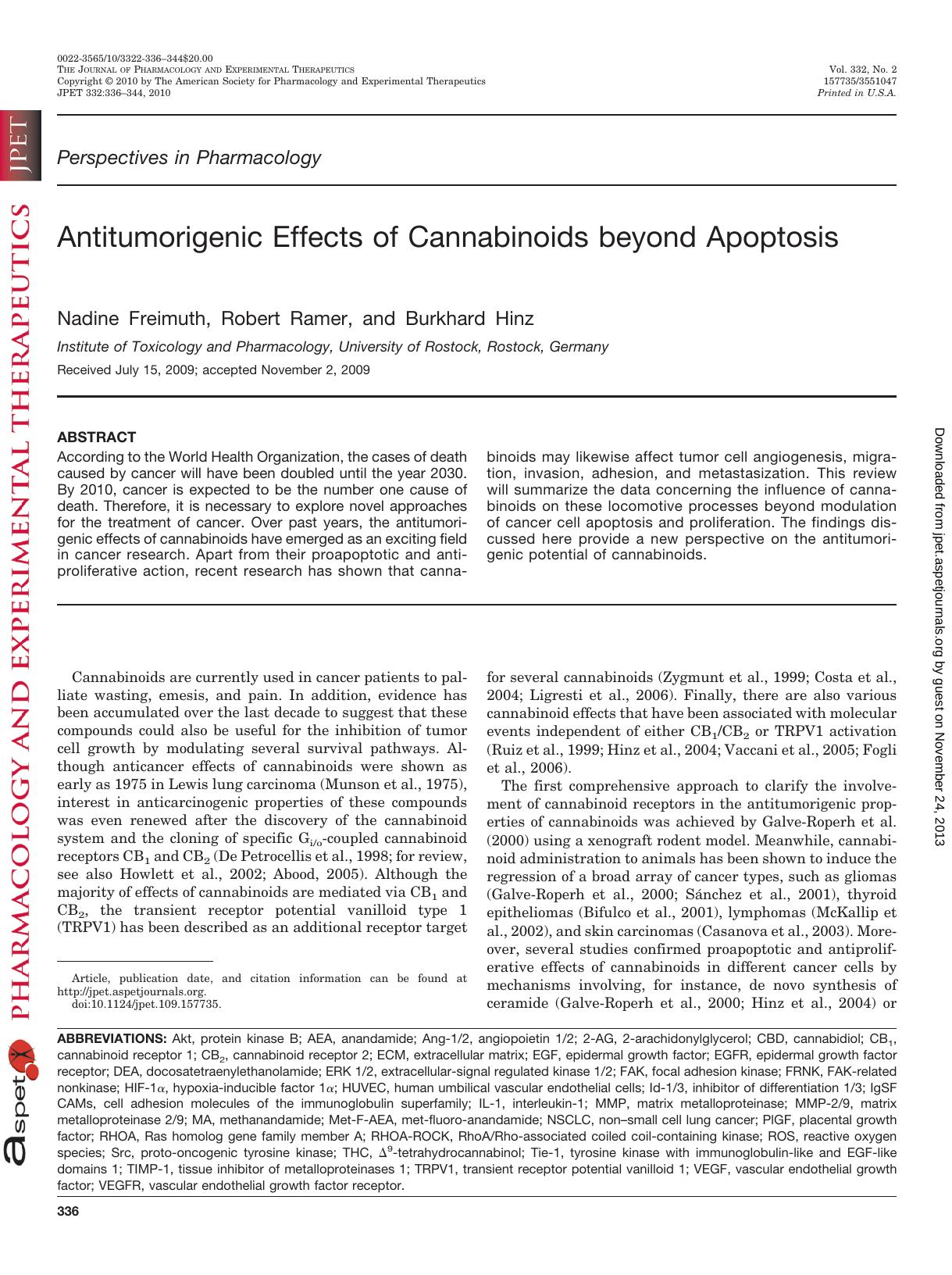 Antitumorigenic Effects of Cannabinoids beyond Apoptosis by Unknown
