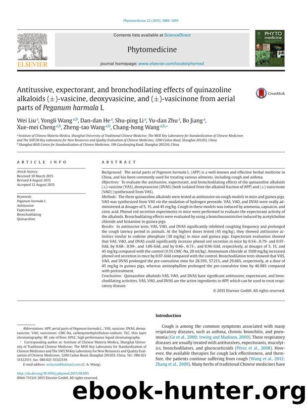 Antitussive, expectorant, and bronchodilating effects of quinazoline alkaloids (Â±)-vasicine, deoxyvasicine, and (Â±)-vasicinone from aerial parts of Peganum harmala L by unknow