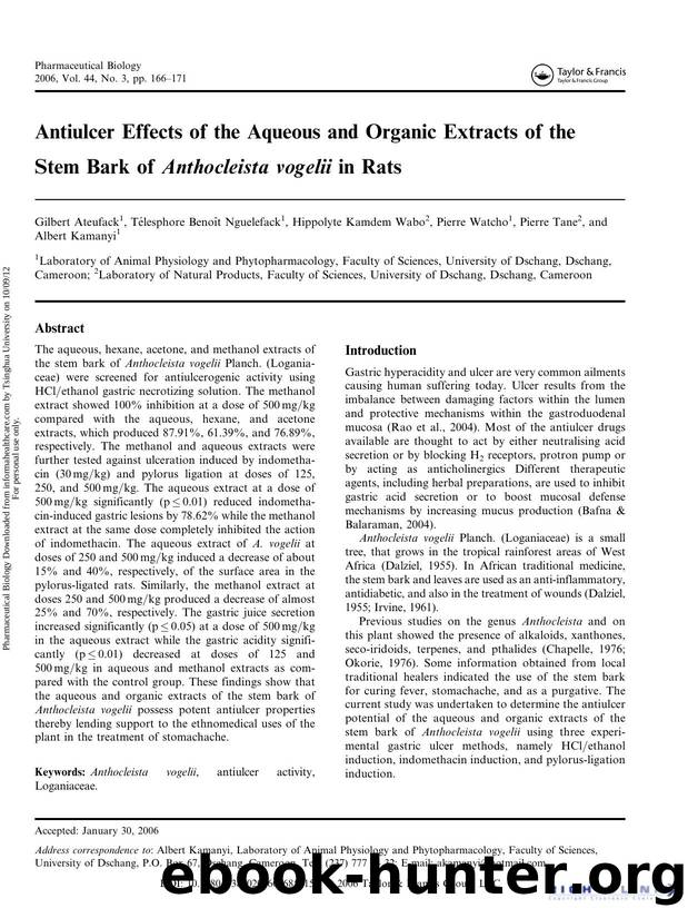 Antiulcer Effects of the Aqueous and Organic Extracts of the Stem Bark of Anthocleista vogelii. in Rats by unknow
