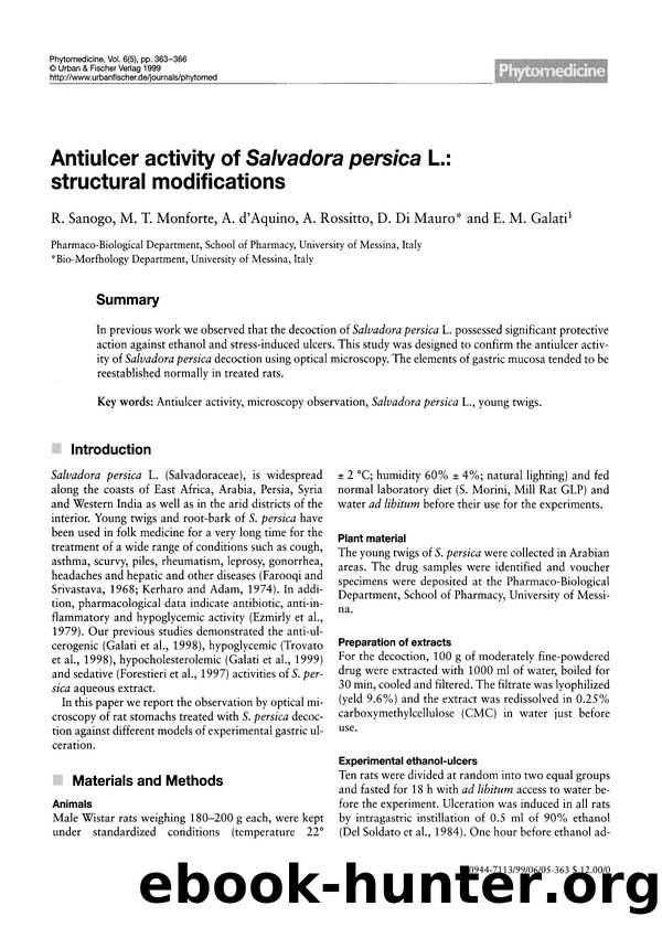 Antiulcer activity of Salvadora persica L.: structural modifications by R. Sanogo & M.T. Monforte & A. d’Aquino & A. Rossitto & D. Di Mauro & E.M. Galati
