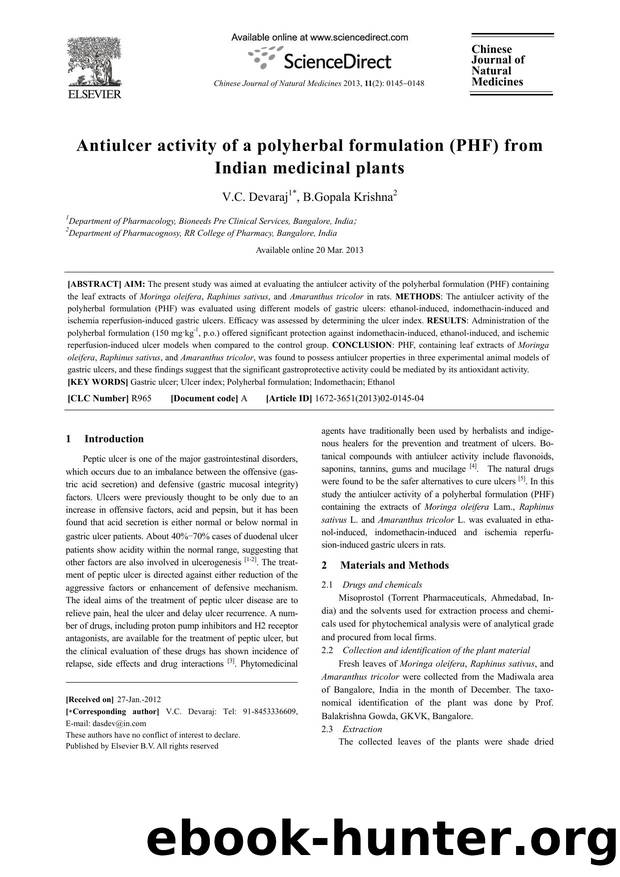 Antiulcer activity of a polyherbal formulation (PHF) from Indian medicinal plants by V.C. Devaraj & B.Gopala Krishna