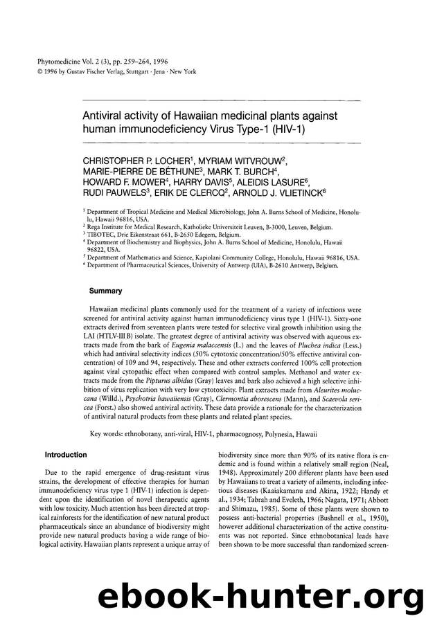 Antiviral activity of Hawaiian medicinal plants against human immunodeficiency Virus Type-1 (HIV-1) by unknow