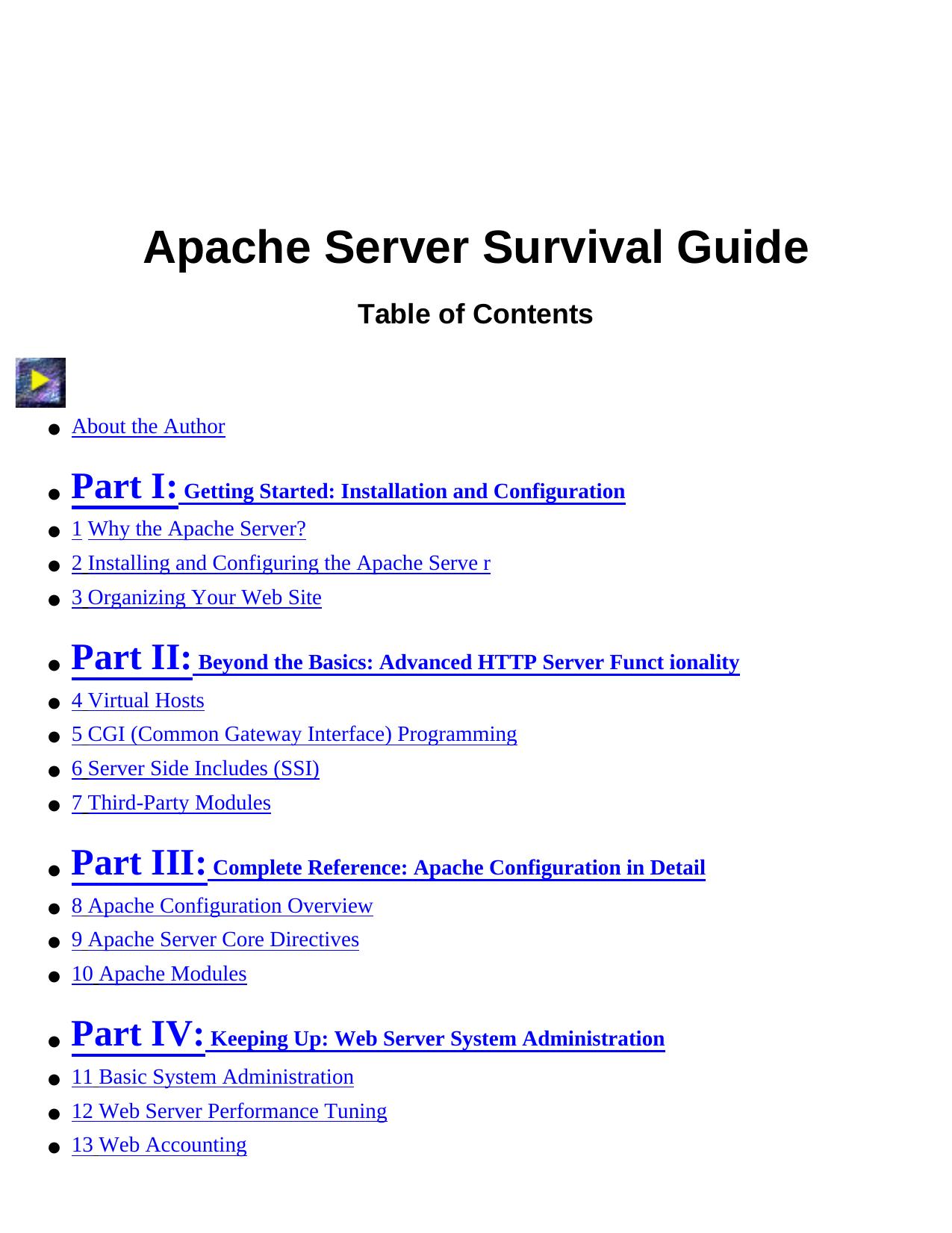 Apache Server Survival Guide Table of Contents by Unknown