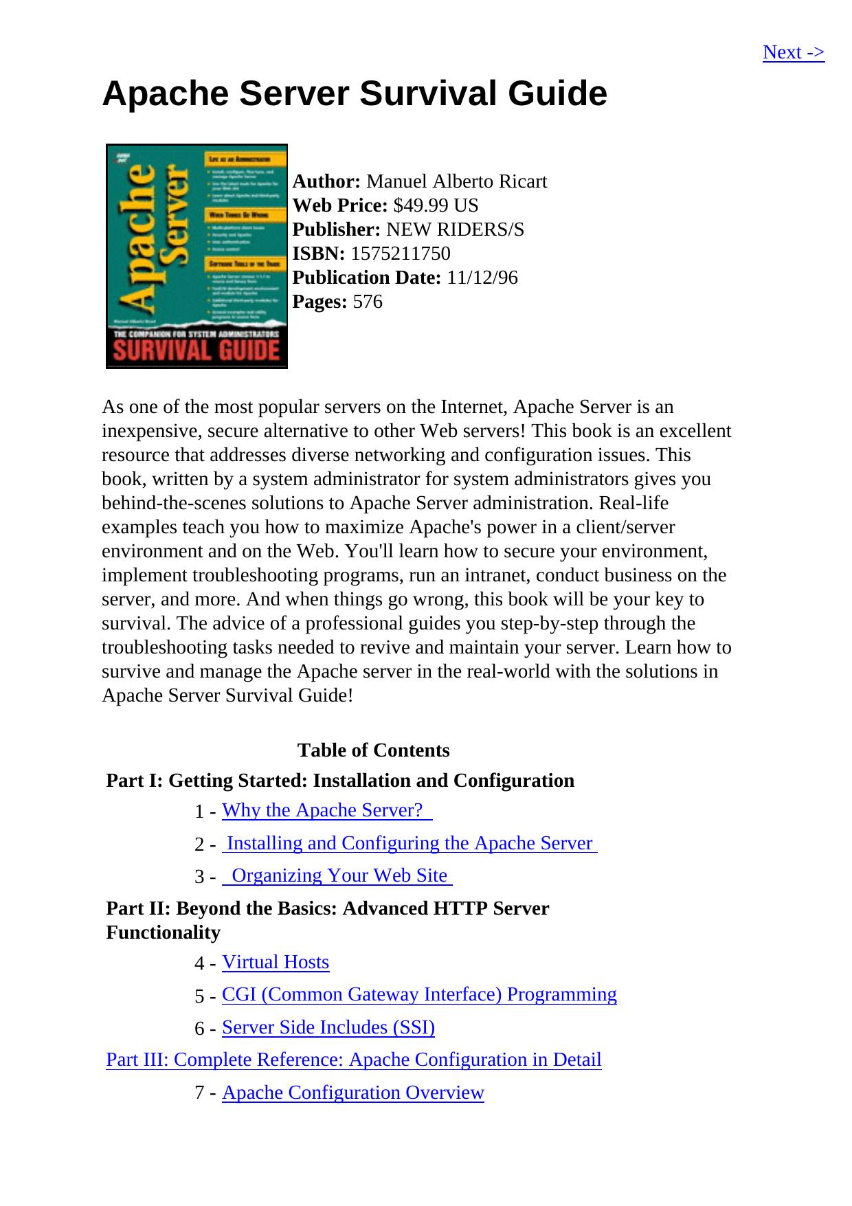 Apache Server Survival Guide by Evi Nemeth