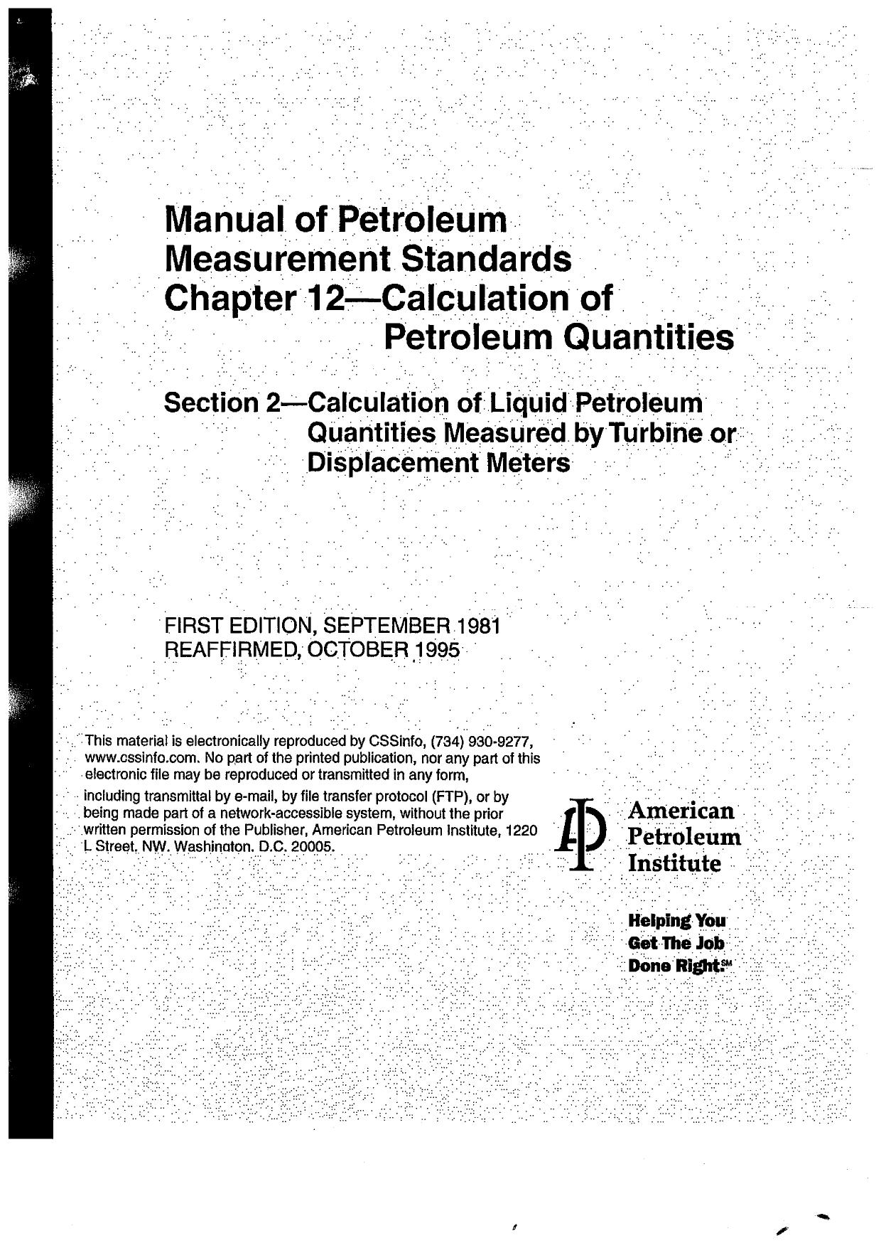 Api Mpms 12.2, Calculation of Petroleum Quantities by Unknown