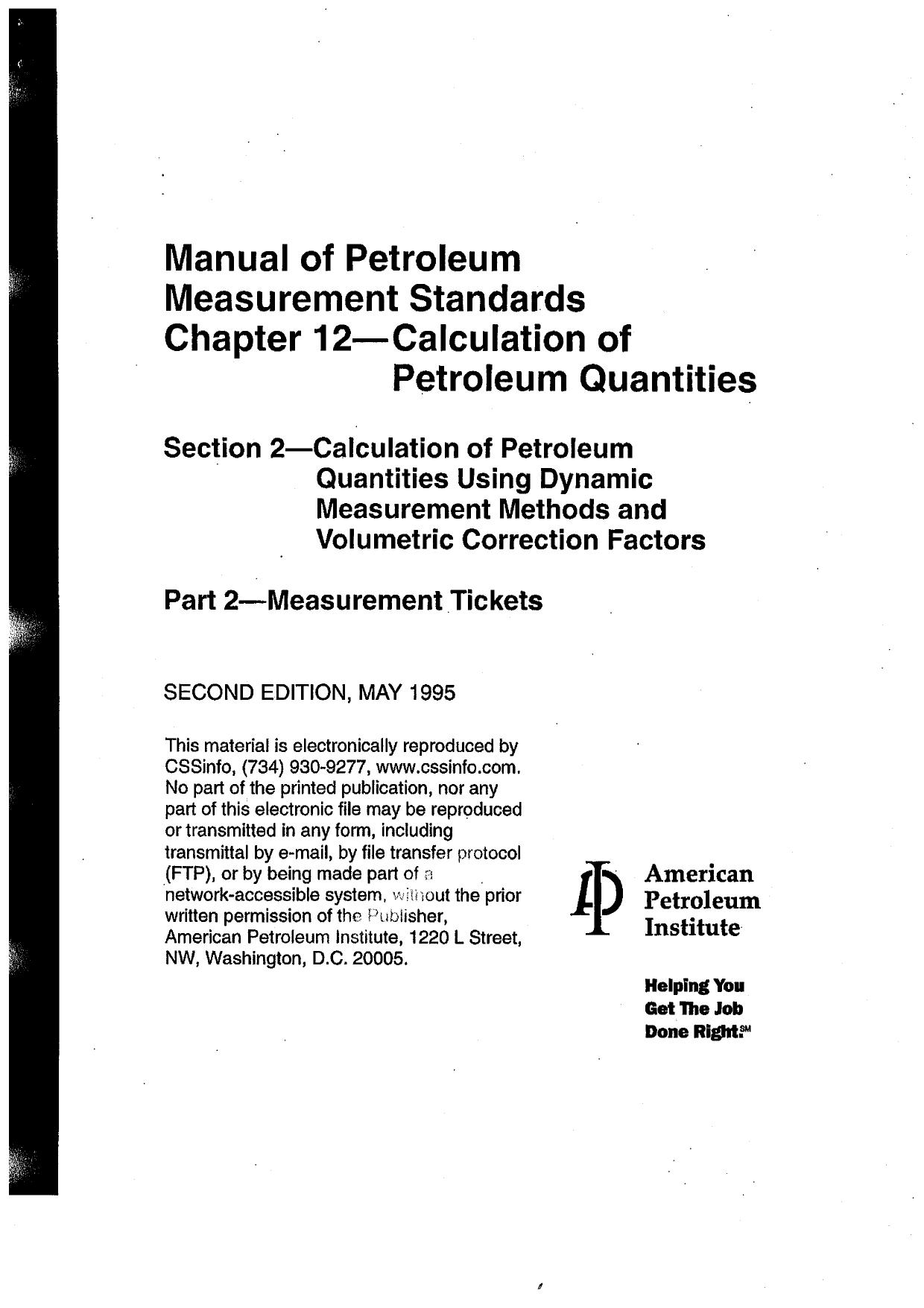 Api Mpms 12.2.2, Calculation of Petroleum Quantities by Unknown