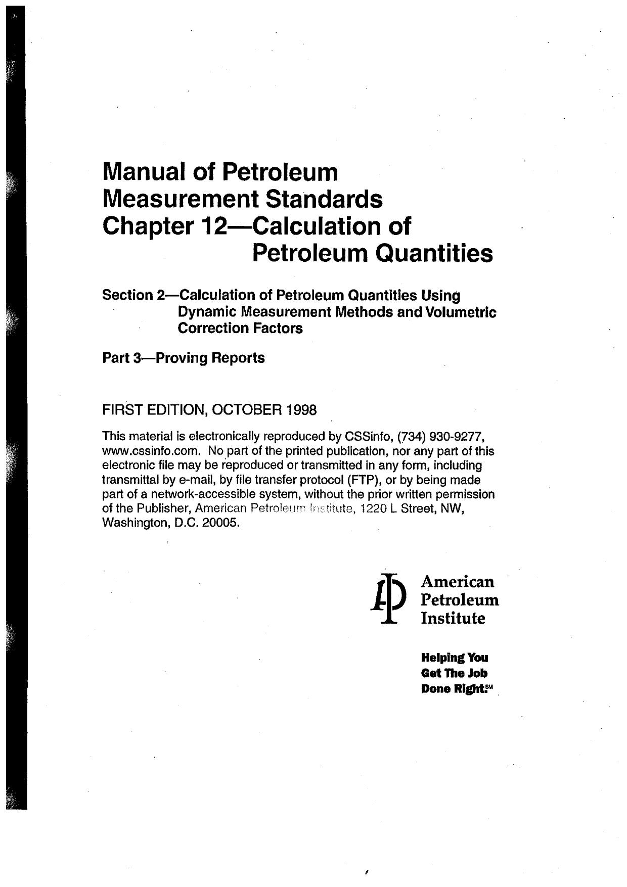 Api Mpms 12.2.3, Calculation of Petroleum Quantities by Unknown