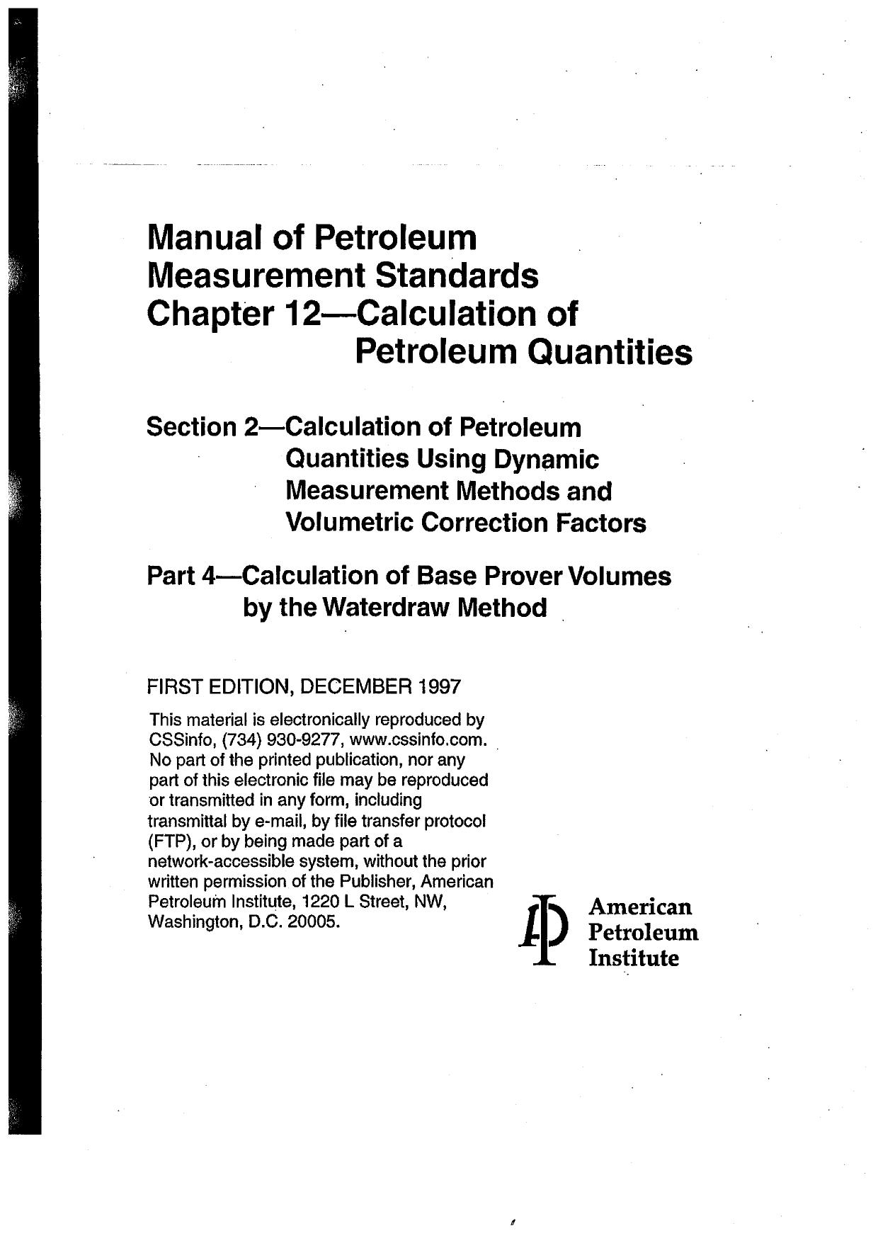 Api Mpms 12.2.4, Calculation of Petroleum Quantities by Unknown