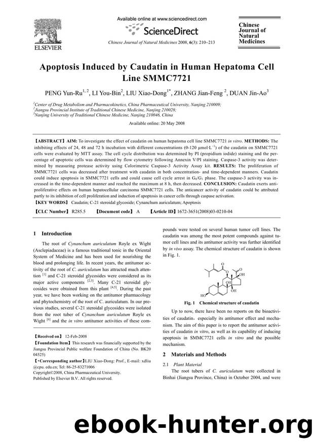 Apoptosis Induced by Caudatin in Human Hepatoma Cell Line SMMC7721 by PENG; Yun-Ru LI; You-Bin LIU; Xiao-Dong ZHANG; Jian-Feng DUAN