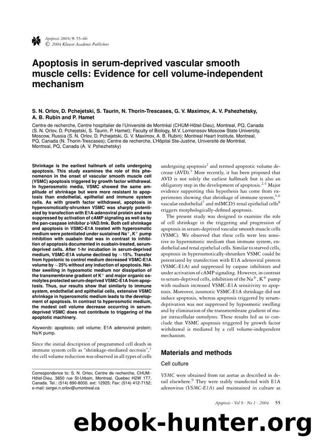 Apoptosis in serum-deprived vascular smooth muscle cells: Evidence for cell volume-independent mechanism by Unknown