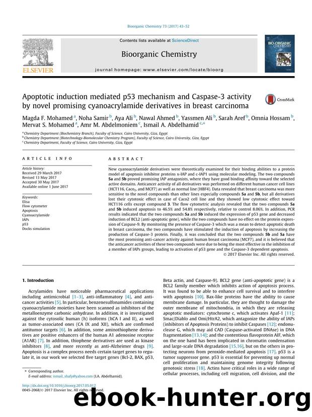 Apoptotic induction mediated p53 mechanism and Caspase-3 activity by novel promising cyanoacrylamide derivatives in breast carcinoma by unknow