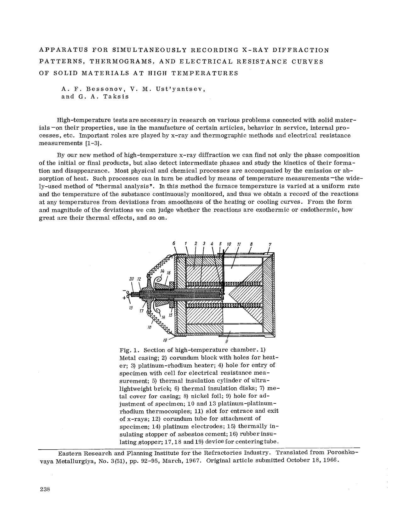 Apparatus for simultaneously recording X-ray diffraction patterns, thermograms, and electrical resistance curves of solid materials at high temperatures by Unknown