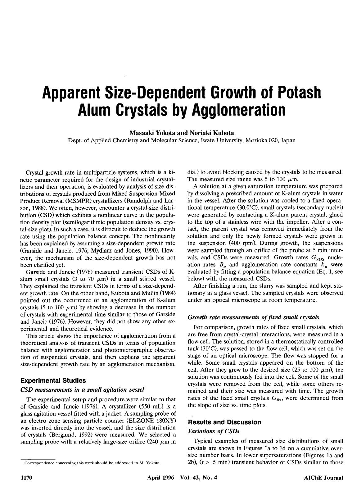 Apparent size-dependent growth of potash alum crystals by agglomeration by Unknown