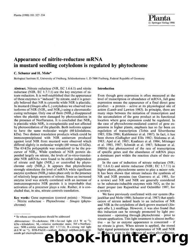 Appearance of nitrite-reductase mRNA in mustard seedling cotyledons is regulated by phytochrome by Unknown