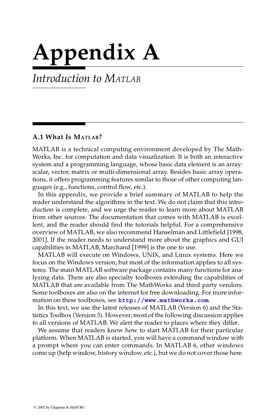 Appendix A: Introduction to MATLAB by Wendy L. Martinez and Angel R. Martinez