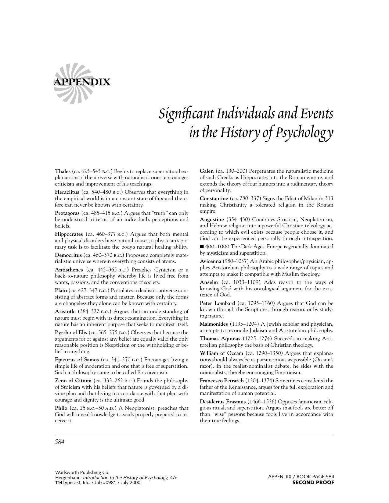 Appendix Significant Individuals and Events in the History of Psychology by Unknown