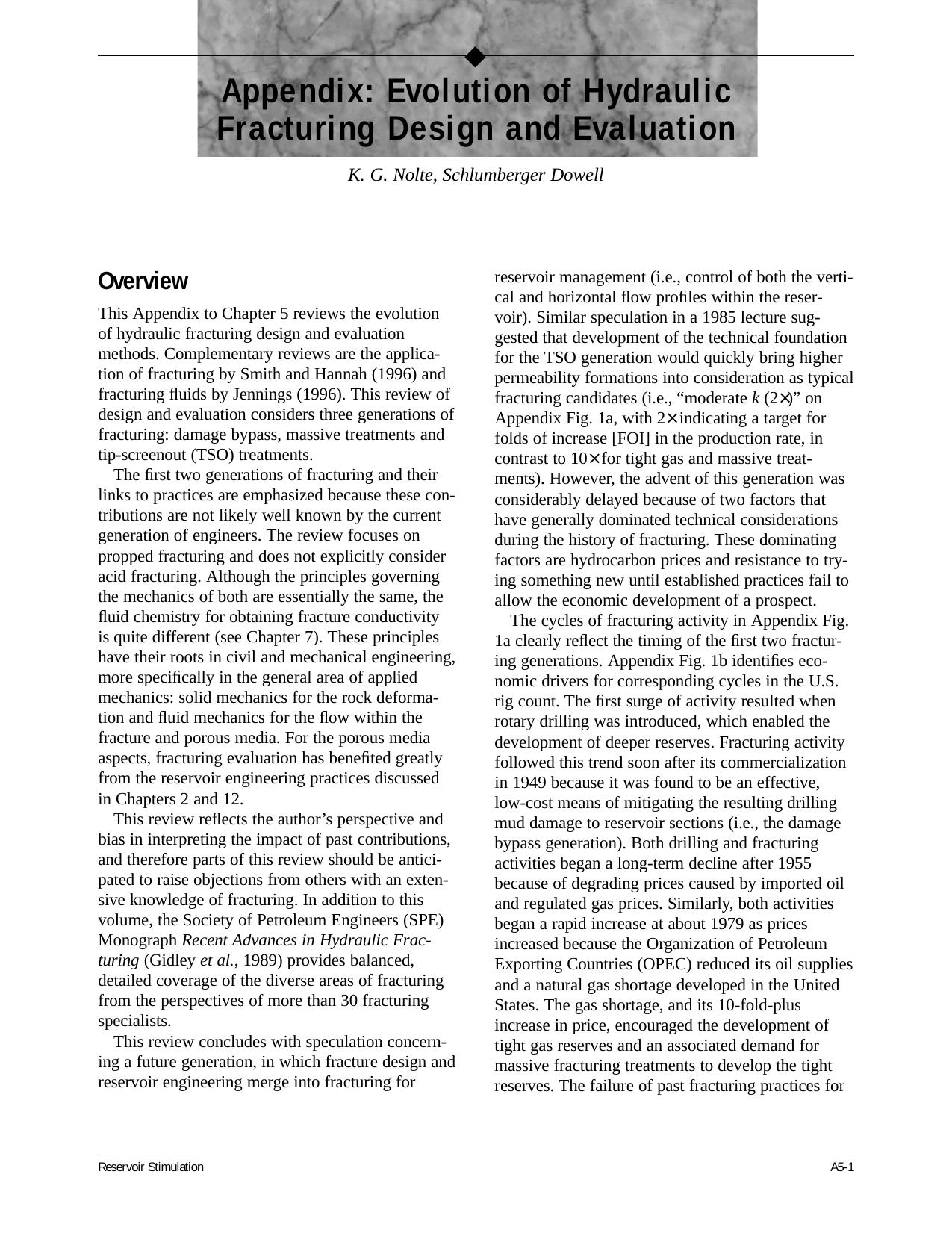 Appendix: Evolution of Hydraulic Fracturing Design and Evaluation by K. G. Nolte