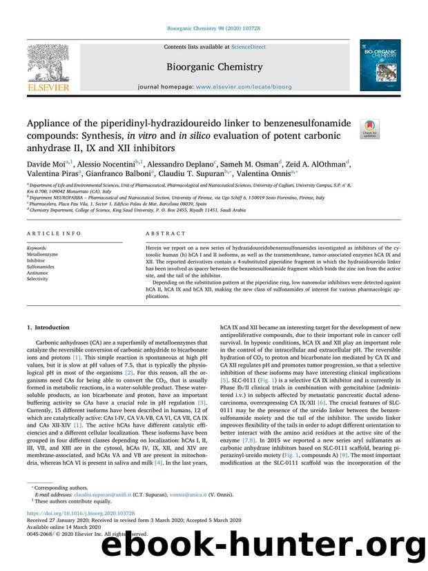 Appliance of the piperidinyl-hydrazidoureido linker to benzenesulfonamide compounds_ Synthesis, in vitro and in silico evaluation of potent carbonic anhydrase II, IX and XII inhibitors by unknow