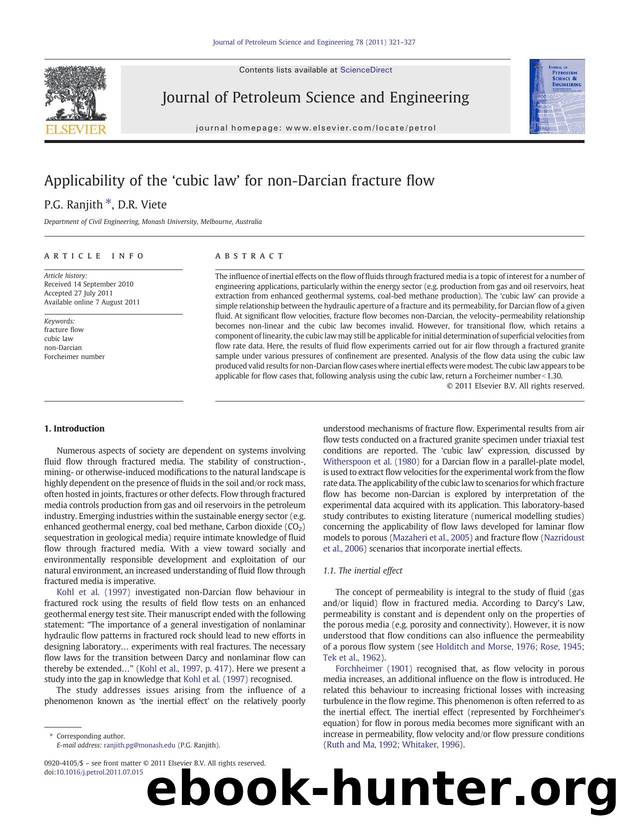 Applicability of the âcubic lawâ for non-Darcian fracture flow by P.G. Ranjith & D.R. Viete