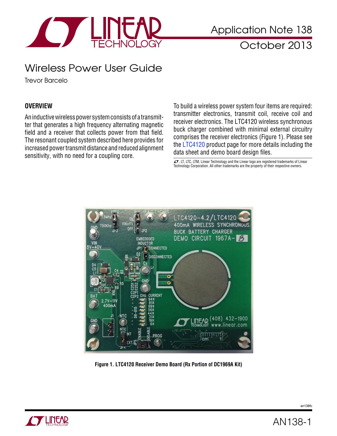 Application Note 138 â Wireless Power User Guide by Linear Technology Corporation